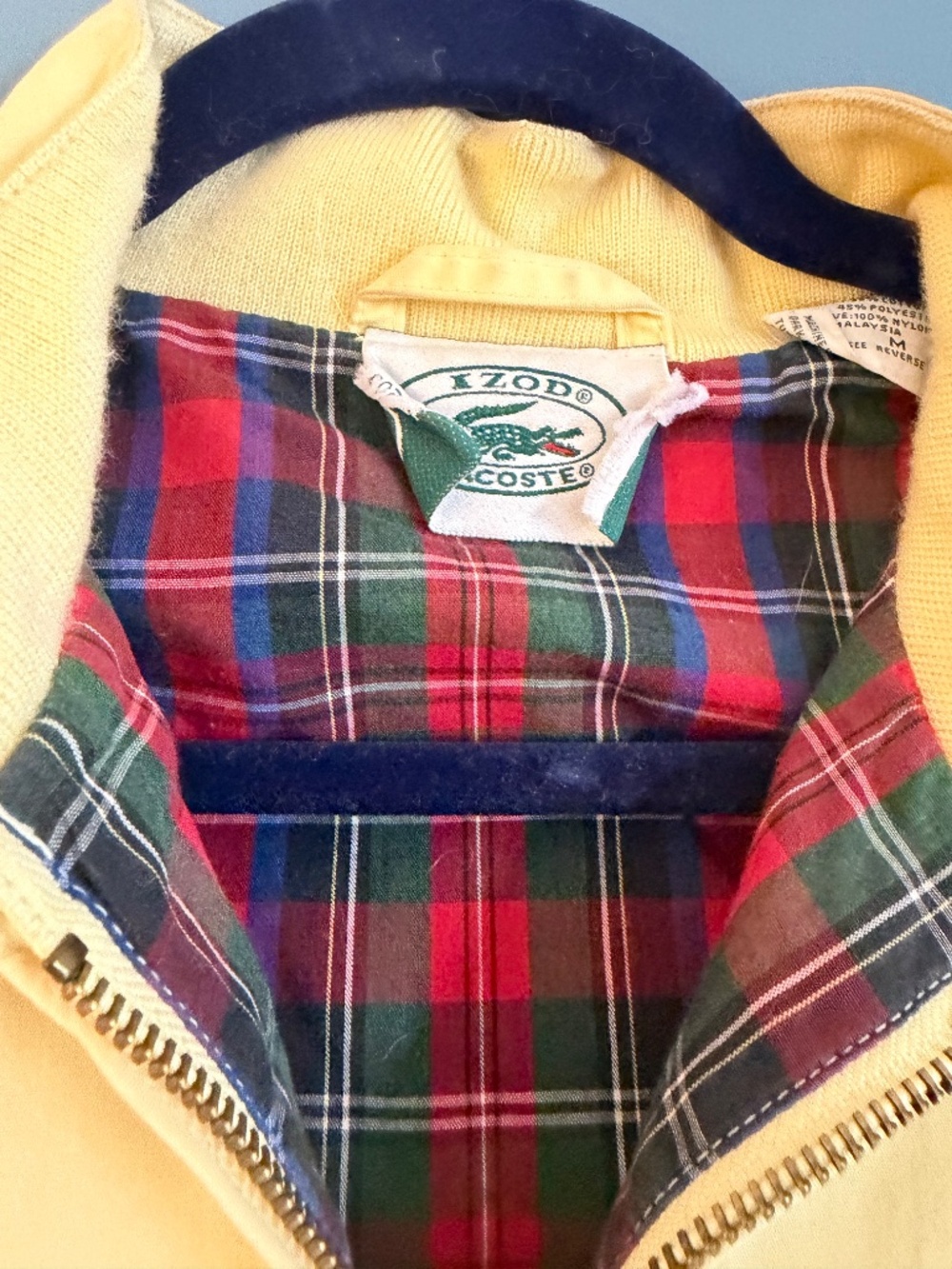 Vintage 80s IZOD Lacoste Yellow Harrington Jacket Plaid Lined Men’s M - Picture 4 of 5